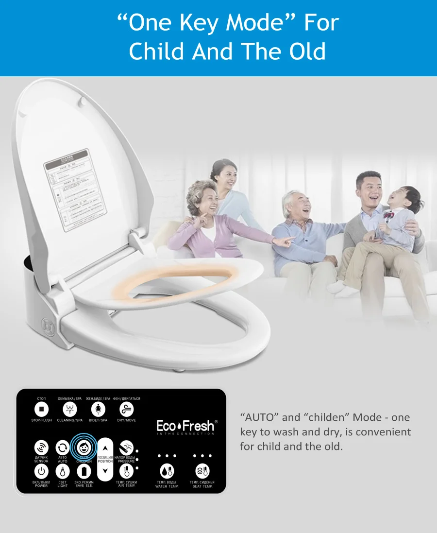 EcoFresh Smart toilet seat Electric Bidet cover intelligent bidet heat clean dry Massage care child woman old