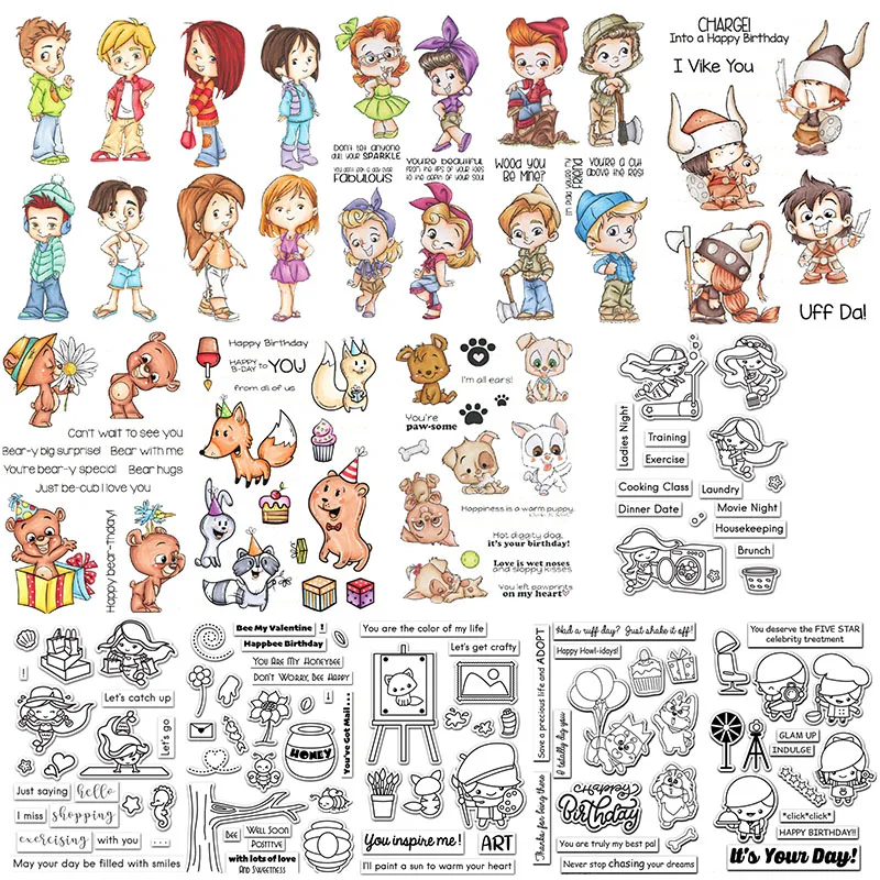 

Cartoon Human Figure & Animal Clear Stamps for Scrapbooking and Card Making Album Decorative Silicon Stamp