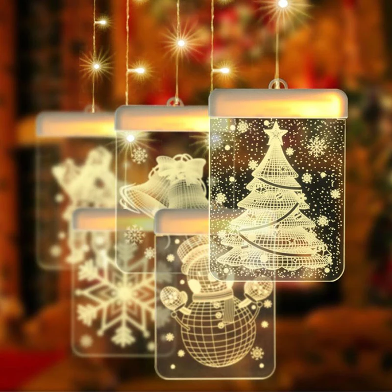 3D декоративный светодиодный светильник-гирлянда с питанием от USB Снежинка/Снеговик/Рождественская елка/светодиодный светильник для льда, декоративный ночной Светильник для Рождества
