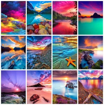 

HUACAN 5D DIY Diamond Embroidery Landscape Craft Kit Diamond Painting Seaside Mosaic Picture Of Rhinestone Home Decoration