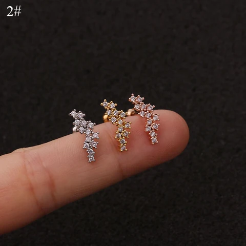 10g 3A Long Zircon Sur designs rose gold silver color Cartilage Earring Cz ear tragus daith piercing earring