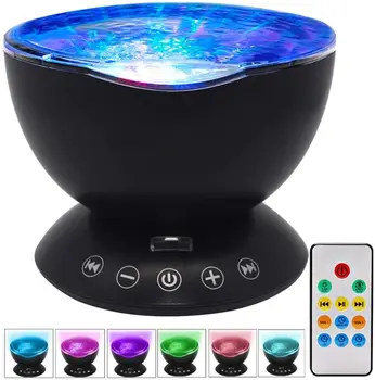 

Ganeed Ocean Wave Projector Night Light 12 LED Remote Control Undersea7 Color Changing Music Player LED for Baby Nursery Kids