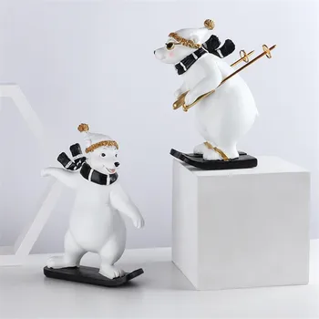 

[HHT] Nordic Cute Ski Polar Bear Ornaments Creative Resin Crafts Livingroom Decorations Valentine's Day and Birthday Fun Gifts
