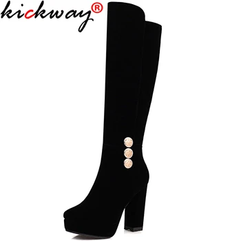 

Kickway Platform Knee High Boots Winter Shoes Women Boots High Heels Women's Side Zipper Chelsea Boots Women Large Size 34-43
