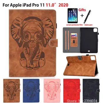 

Case For iPad Pro 11 2020 Smart Case Cover Funda For iPad Pro 11" 2020 Tablet Elephant Embossed Silicone PU Leather Shell +Gift