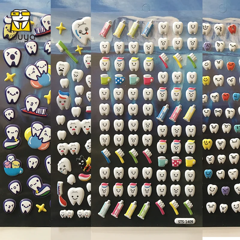 3D Stickers Dental Molar Shaped Cartoon Cute Tooth Fairy Paper Stickers Plastic Sticker for Dentist Dental Gift Kids Scrapbook