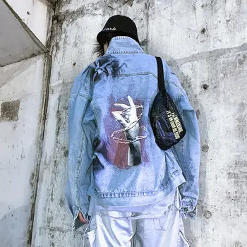 

Fashion Street Personality Black Blue Denim Jacket Lapel Washed Jacket Veste En Jean Chamarra De Mezclilla Men's Jeans Jacket