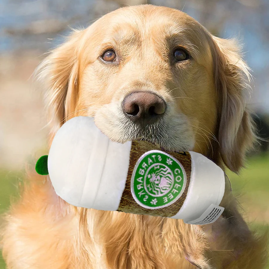 

Funy Starbarks Coffee Shape Squeaky Chew Plush Dog Toys For Small Meddle Dogs