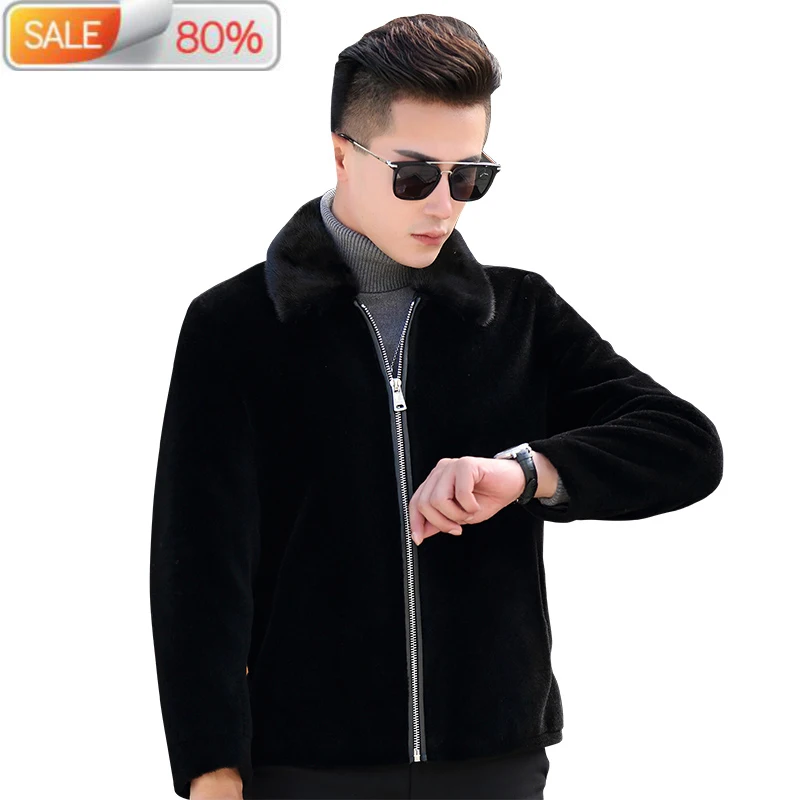 

Men's Short Autumn Winter Jacket Men Sheep Shearing Wool Coat Real Jackets Mink Fur Collar HT9A05 B21632