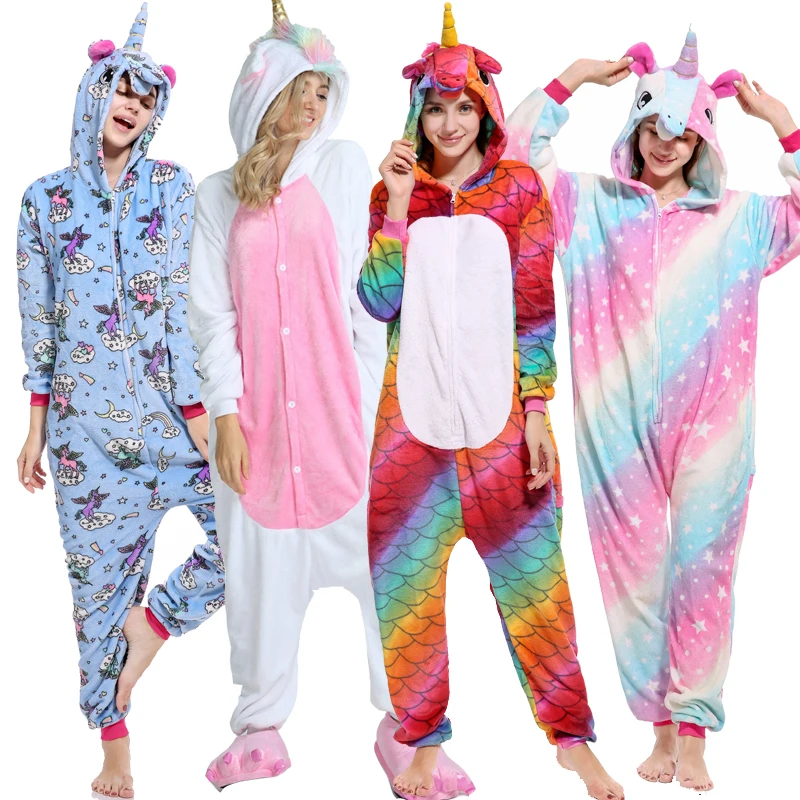 Пижама Kugurumi с капюшоном для взрослых синяя Рождественская рисунком единорога
