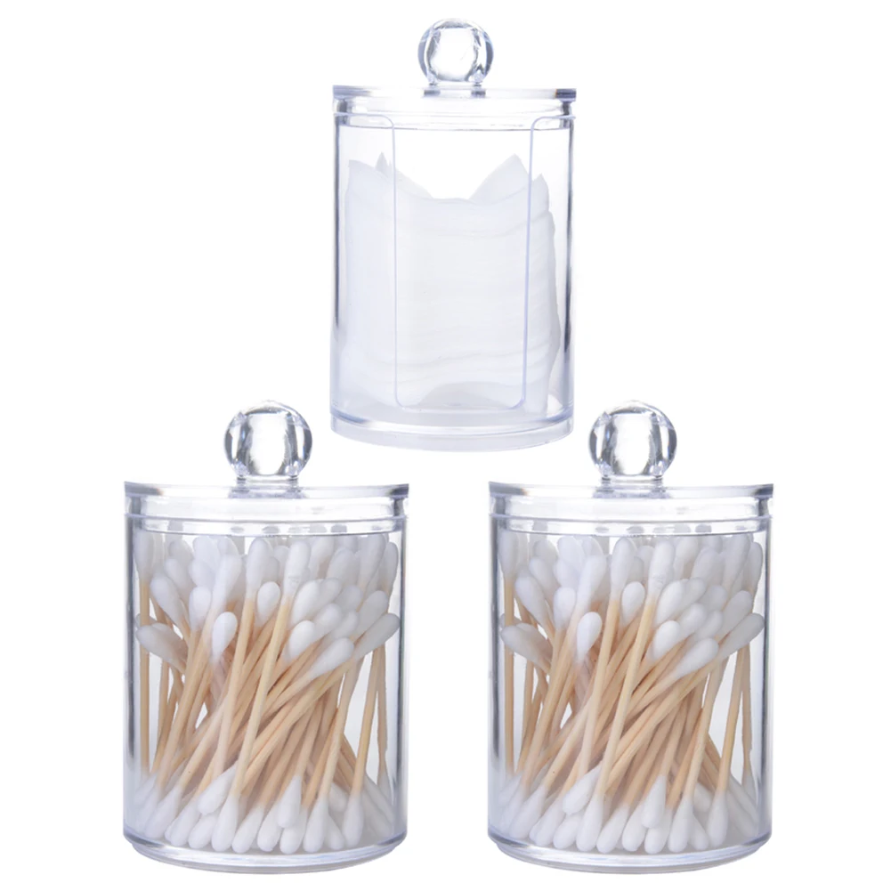 

3PCS Cotton Swab Storage Box Makeup Organizer Acrylic Storage Box Transparent Cotton Swab Cosmetic Box Bathroom Bedroom Storage