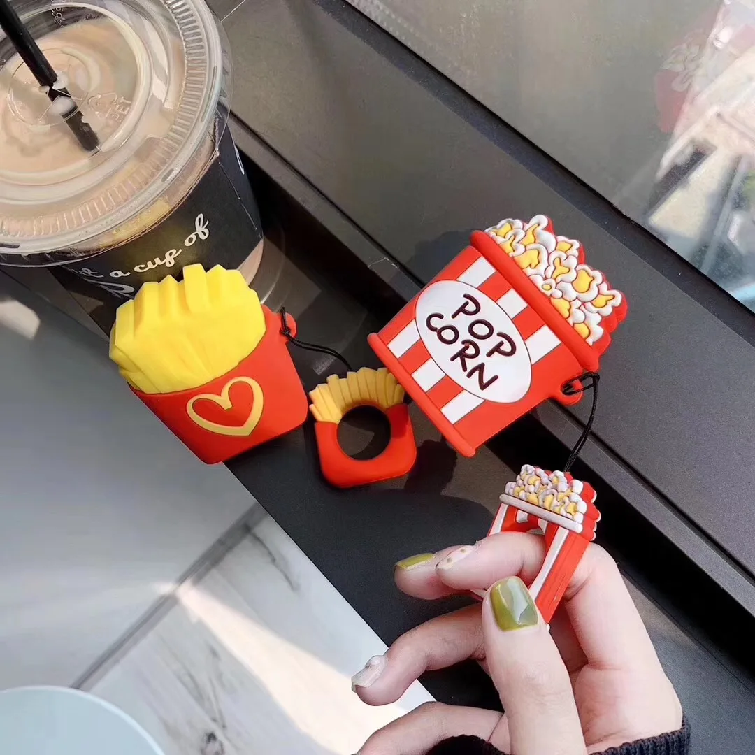 Универсальный силиконовый защитный чехол для AirPods 1/2 гамбургер попкорн Bluetooth зарядное устройство для наушников коробка крышка Анти-потеря талреп подарок