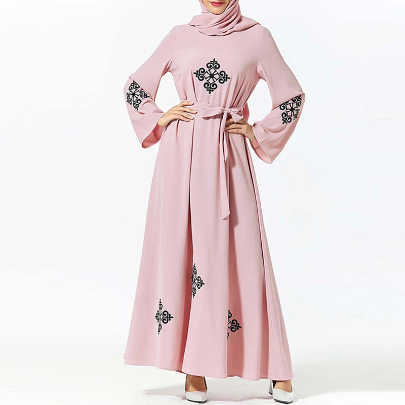 Pink dress Кафтан абайя Дубай длинный мусульманский хиджаб платье джилбаб Абая для женщин Кафтан эльбисе турецкие платья ислам ic одежда халат ислам - Цвет: Pink dress