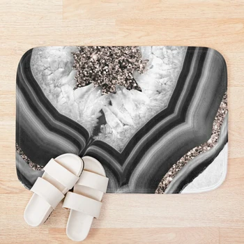 

Gray Black White Agate with Rose Gold Glitter #2 #gem #decor #art Bath Mat