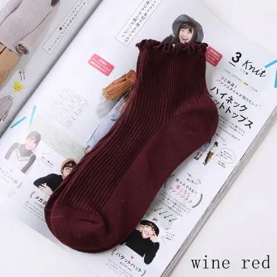 red socks Модные мягкие хлопковые женские носки с кружевными оборками зимние милые носки наивысшего качества удобные милые носки для маленькой принцессы белого и розового цвета - Цвет: red socks