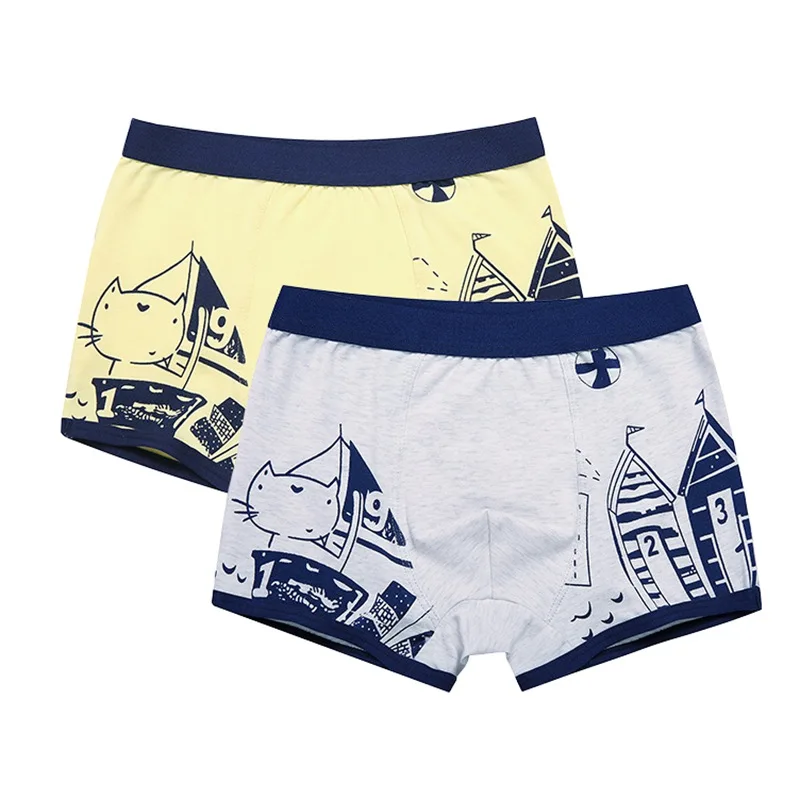 Yellow Gray 2 шт.; повседневные Модные хлопковые трусы для малышей; детские трусы с рисунком; детские трусы-боксеры; шорты для мальчиков - Цвет: Yellow Gray