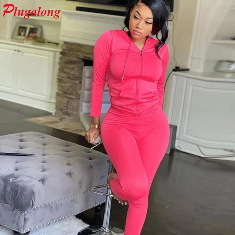 

Plugalong Bodycon Sporty Women'S Tracksuit 2020 Two Piece Set Women Long Sleeve Hoodies Tops And Pants Streetwear Outfits Autumn