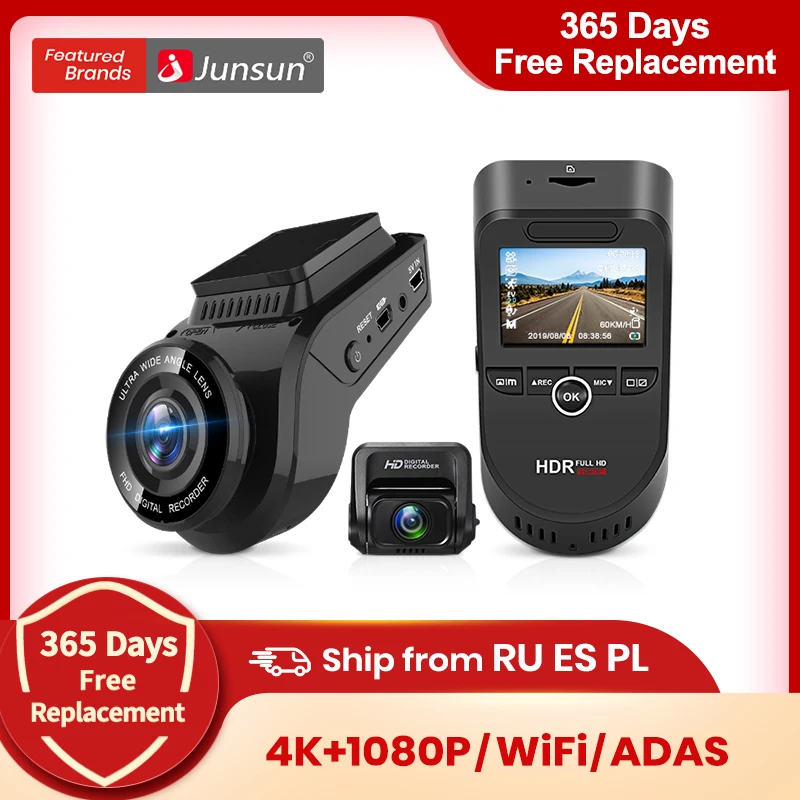 Junsun S590 WiFi 4K видеорегистраторы автомобильные Ultra HD 2160P 60fps gps ADAS авторегистратор