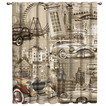 

Cars And Famous Buildings In Europe Window Treatment Hardware Sets Curtain