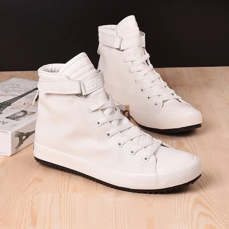 Black White High Top Sneakers Men Ankle Boots Comfort Leather Shoes Men Casual Trainers Elevator Shoes for Men Flats 3cm 8cm