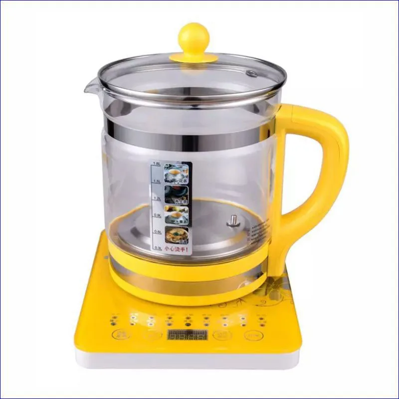 800W Multi-function Health Pot Thick Glass Insulation Electric Decoction Flower Tea Automatic Split Electric Kettle Yellow