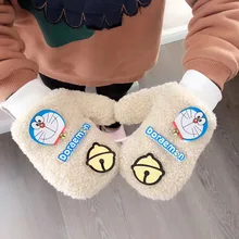 Детские перчатки; зимние теплые перчатки для мальчиков и девочек; Детские рукавицы; утепленные флисовые перчатки для малышей с героями мультфильмов; висячие перчатки на шее