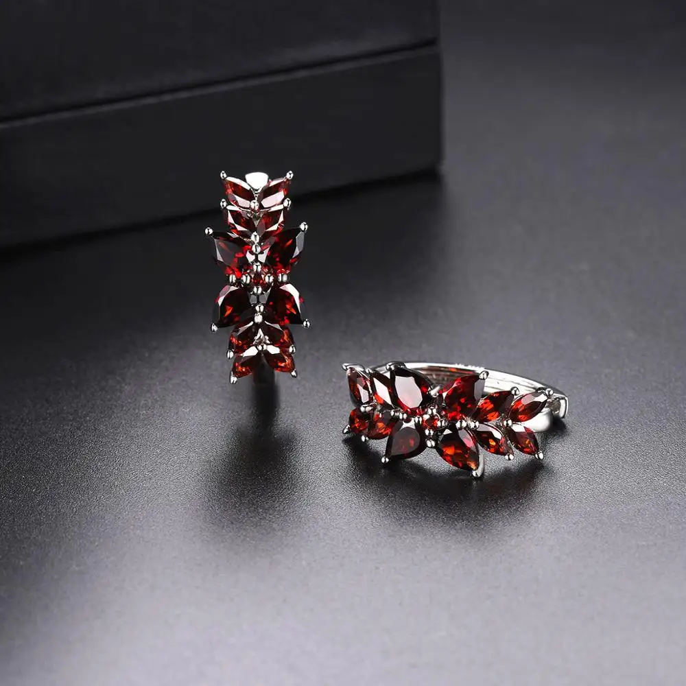 Natural Garnet 7.19 Carats Clip Earrings Solid 925 Sterling Silver Genunie Gemstone Fine Elegant Unique Jewelry for Women
