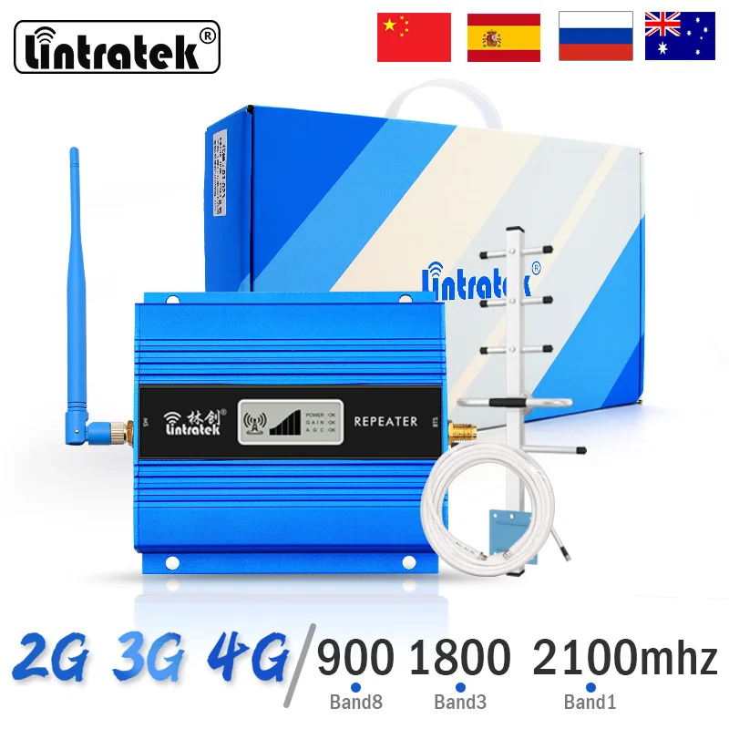 Lintratek 2G 3G 4G Сотовый усилитель GSM 900 LTE 1800 WCDMA 2100MHz сеть передачи данных сотовый
