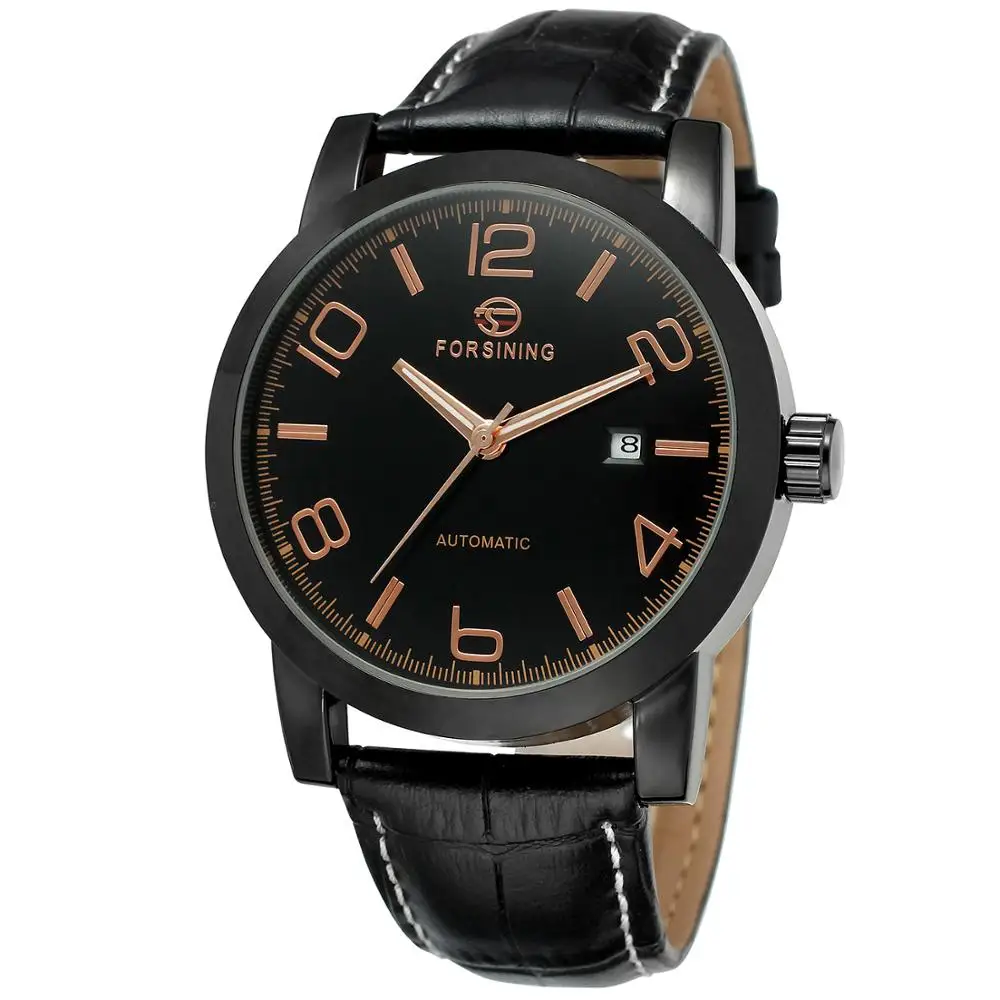 FORSINING Брендовые мужские деловые часы с кожаным ремешком, роскошные повседневные мужские автоматические черные часы, мужские наручные часы с датой - Цвет: Type 1