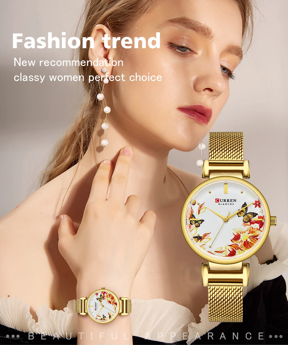 

Ladies Watch CURREN Fashion Luxury Women Watch Gold Stainless Steel Band Quartz Wristwatch Casual Female Clock Reloj Mujer 9053