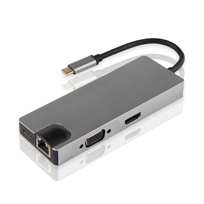 Ajiuyu USB C концентратор type-C адаптер док-станция Thunderbolt 3 мульти порт HDMI VGA USB RJ45 Gigabit Ethernet сплиттер для MateBook Pro Air