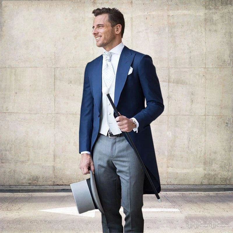 same as photo New Morning Style One Button Groom Tuxedos Peak Lapel Groomsmen Mens Wedding Business Prom Suits(Jacket+Pants+Vest+Tie - Цвет: same as photo
