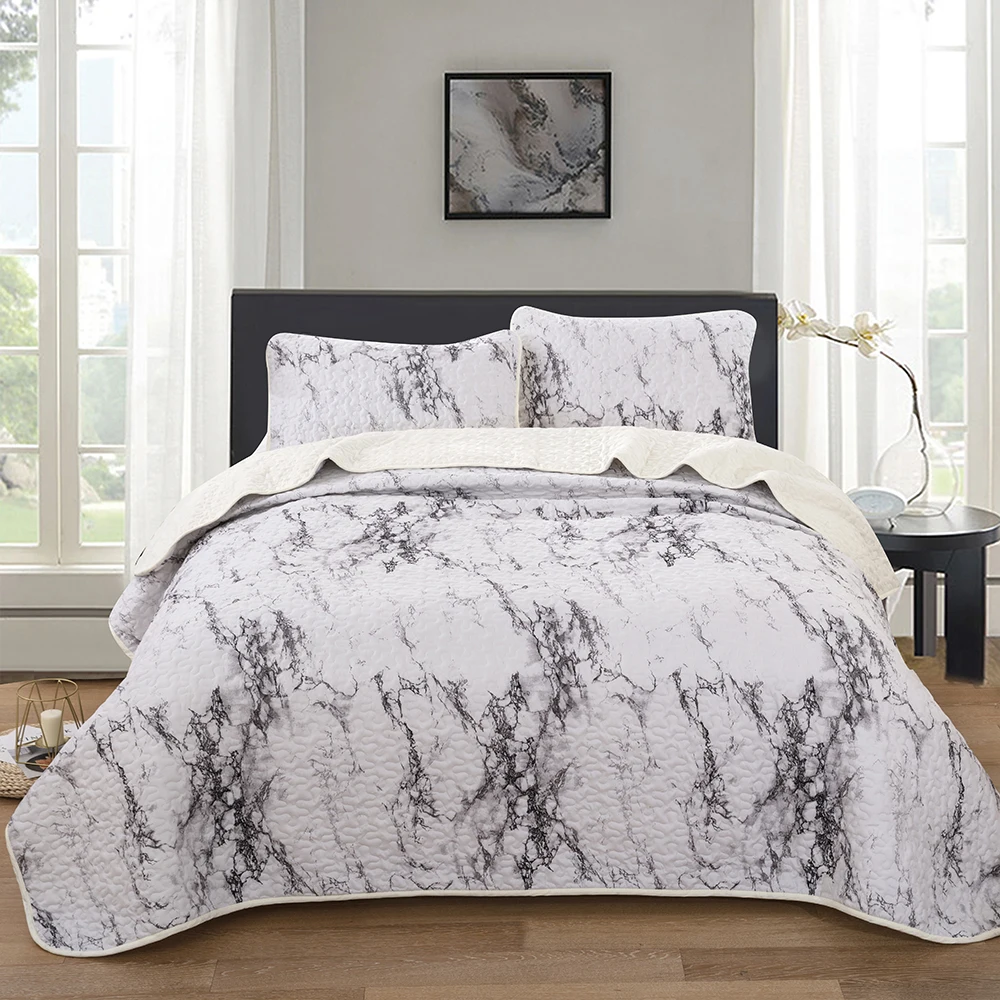 

Bedspread Quilt Set 3PCS Printed Marble Printed Cotton Quilts Quilted Bed Cover Pillowcase King Size Blanket