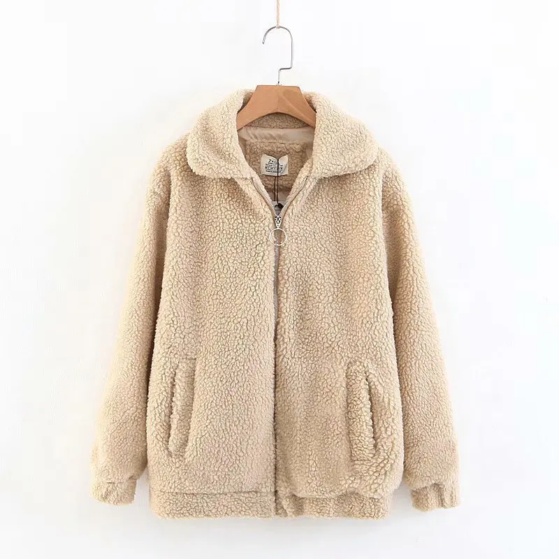 

2018 Western Style Autumn And Winter WOMEN'S Dress New Style Simple Loose-Fit Fold-down Collar Plush Coat