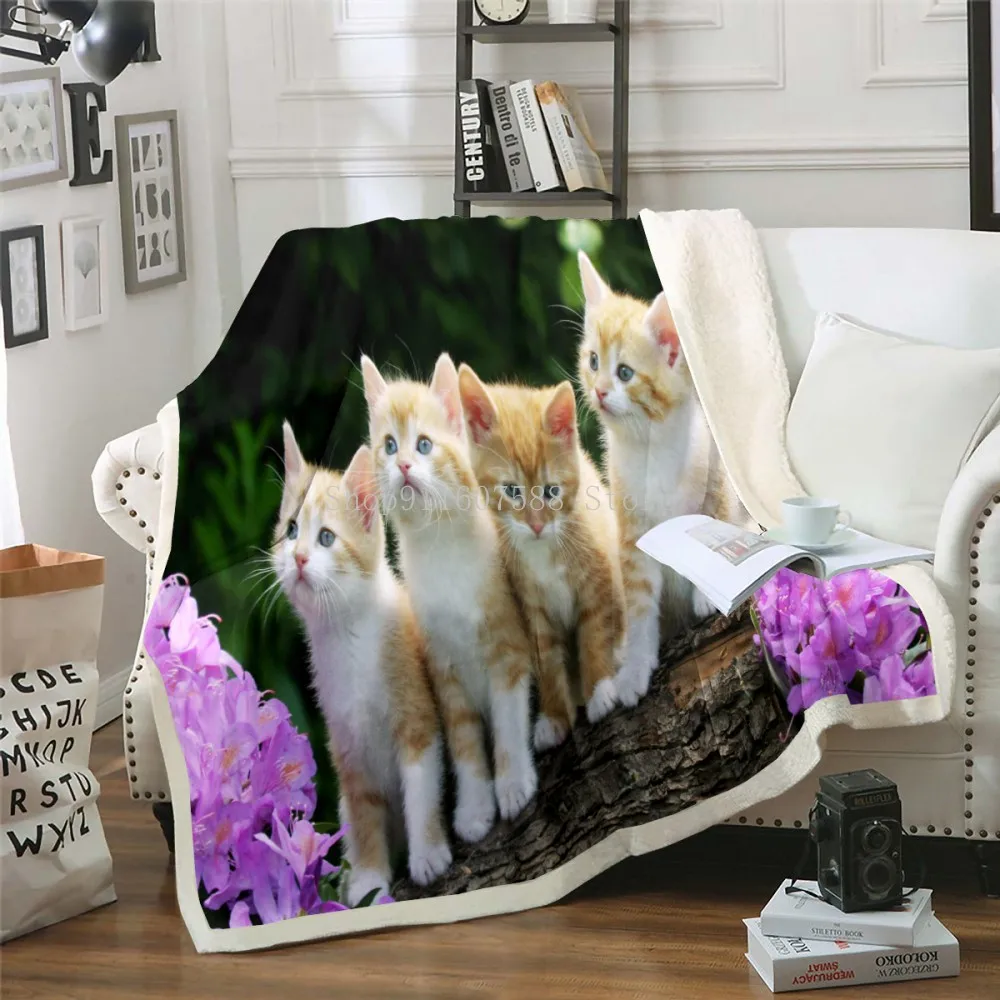 Cute Sleeping Cat 3D-printed Wool Blanket Picnic Extra Thick Fashion Sheets Cats Pet Children Kids Sherpa Throw Blankets