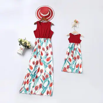 

HereNice Summer New Style Mummy And Me Girls Dress Mother Daughter Dresses Family Matching Clothes Baby Girl