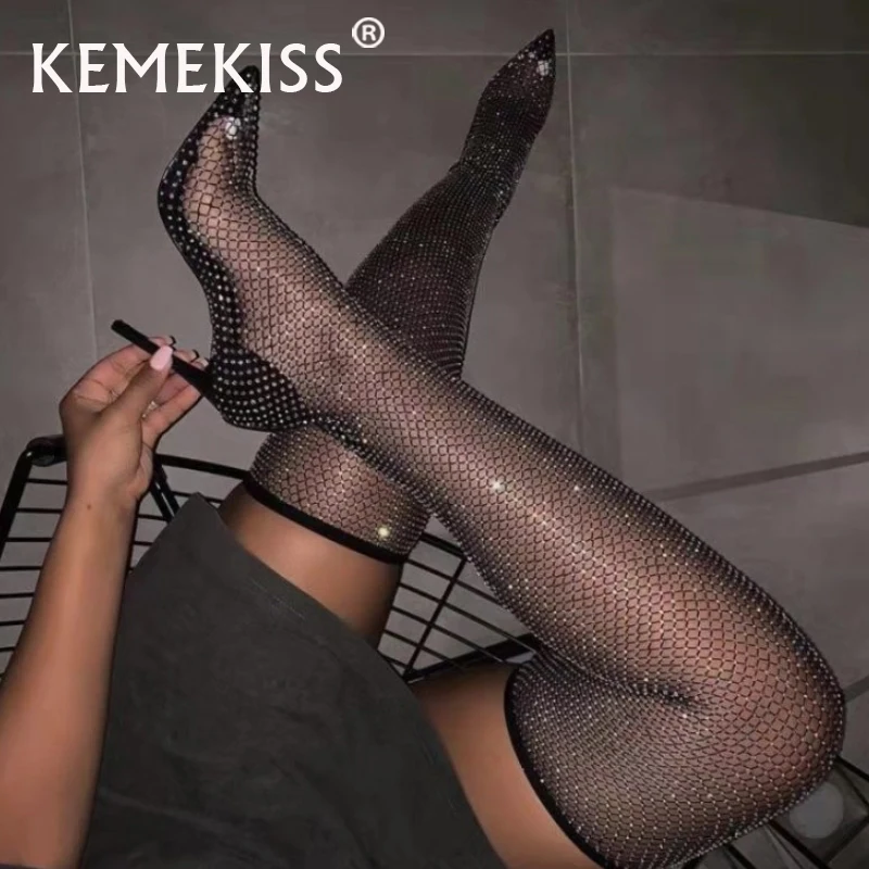 KemeKiss плюс размер 34-46 женские босоножки модные Кристаллы Летние туфли с острым