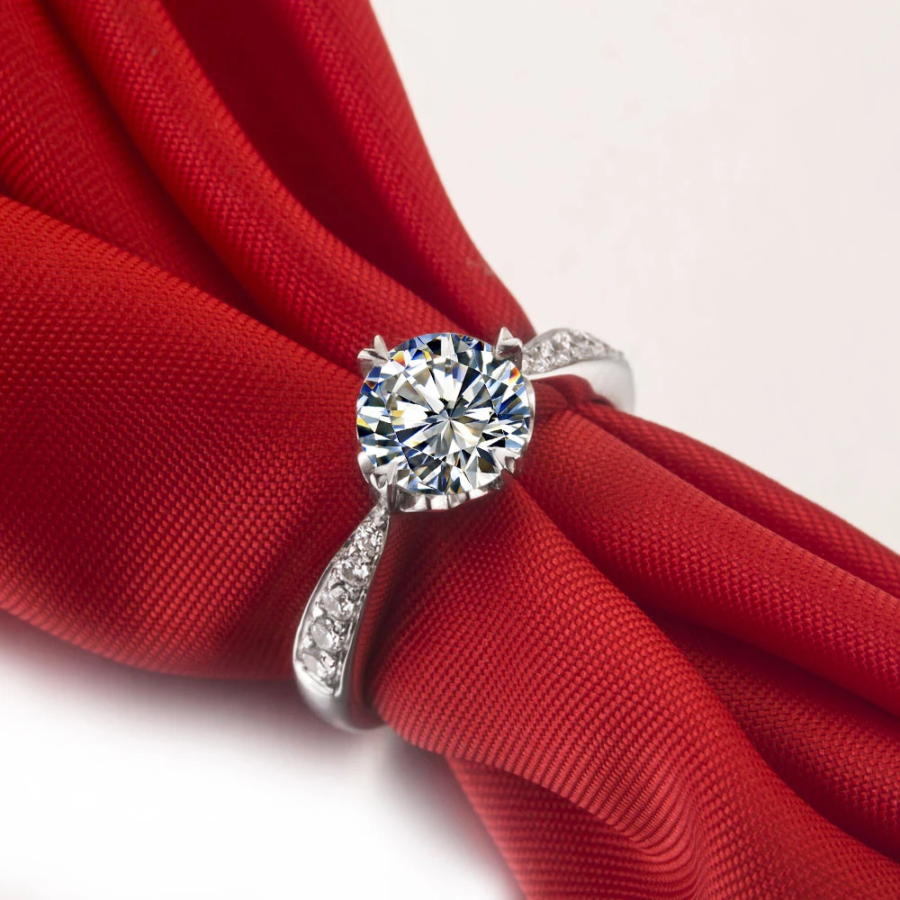Тест Настоящее серебро 925 пробы ювелирные изделия значение Сердце шаблон кольцо 0.6CT Moissanite алмаз женское кольцо для помолвки 18K белое золото покрытием