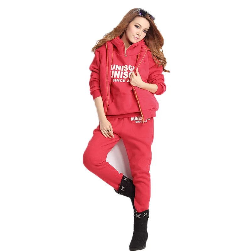 Новые зимние женские повседневные спортивные костюмы с капюшоном укороченный топ с буквенным свитером свободные длинные брюки комплекты из 3 предметов розовые спортивные костюмы женский костюм - Цвет: red