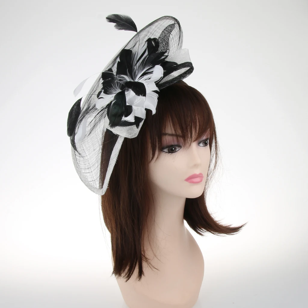 Women Lady Bridal Feather Fascinator Cocktail Party Hats Headpieces Headband