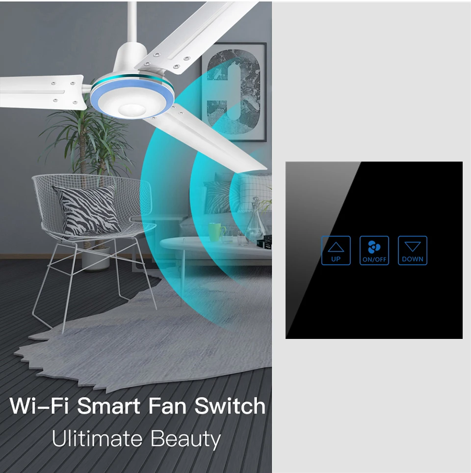 ventilador, wi-fi, com painel de cristal de