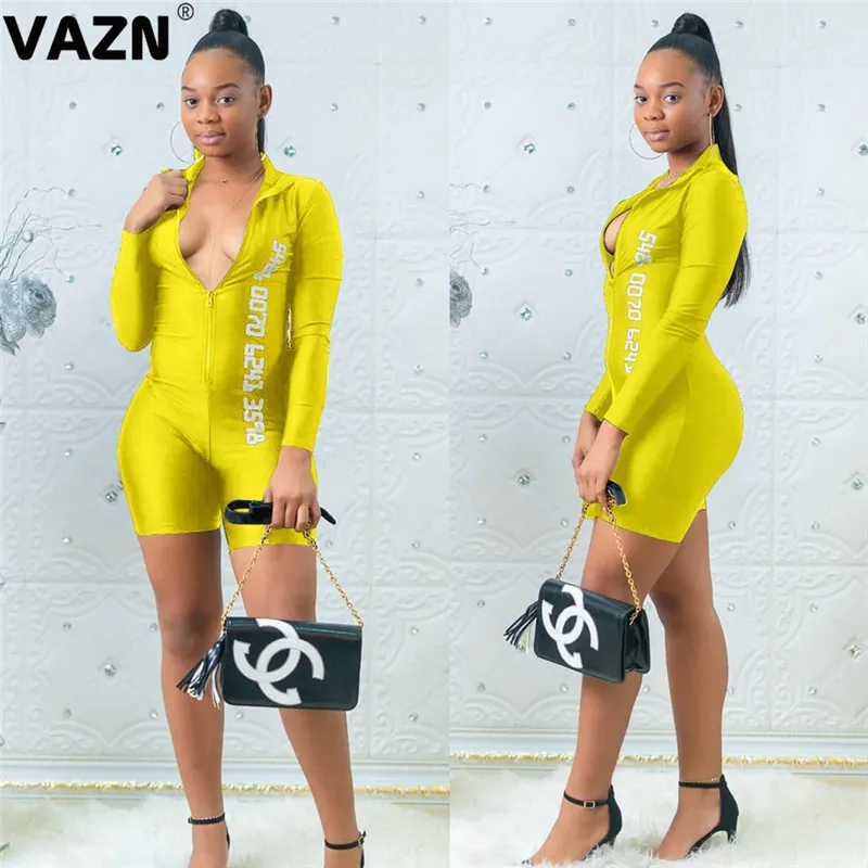 VAZN BN-020 новые модные спортивные костюмы Комбинезоны с длинным рукавом Bodycon v-образным вырезом с длинным рукавом Женские бандажные буквы карандаш костюмы