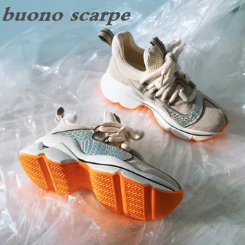 

High-end handmade platform sports shoes leather casual color matching shoes