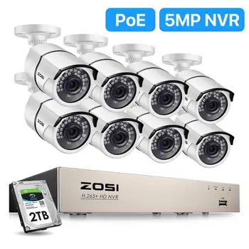 

ZOSI 1080p PoE Home Security Camera System,8CH 5MP H.265+ PoE NVR Recorder and (8) 1080p Surveillance Bullet PoE Network Camera