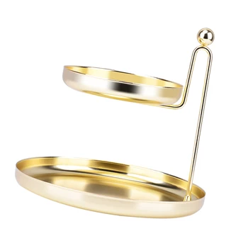 

1Pc Double-layer Storage Tray Cosmetics Jewelry Rack Display Stand Desktop Organizer Creative Storage Holder (Golden)