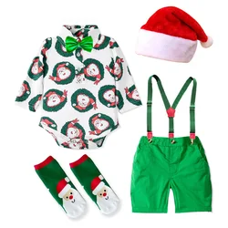 2021 Baby Boy Christmas Clothes Popular Newborn First Infant Santa Claus Print Romper Hat Socks Gift