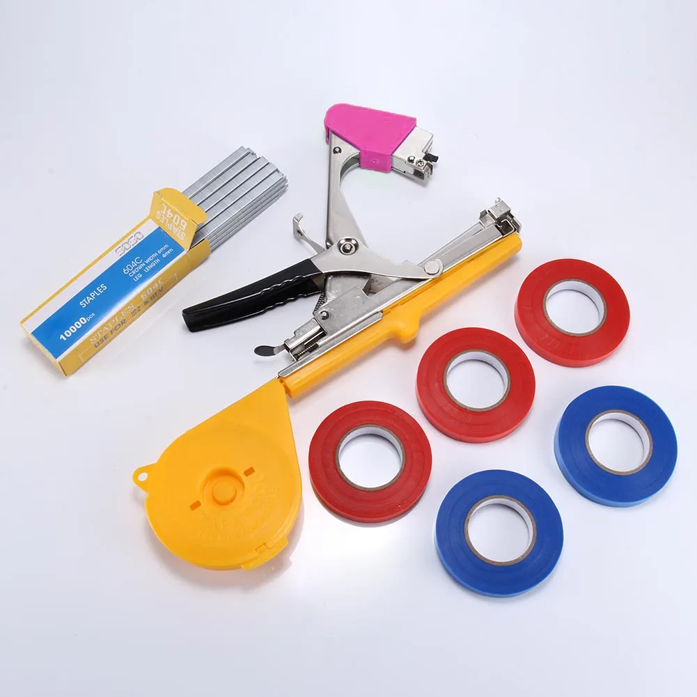 

Hot 1 Set Plant Branch Hand Tying Staples +Tapener +Tapes Binding Machine Flower Vegetable Garden Tools L99