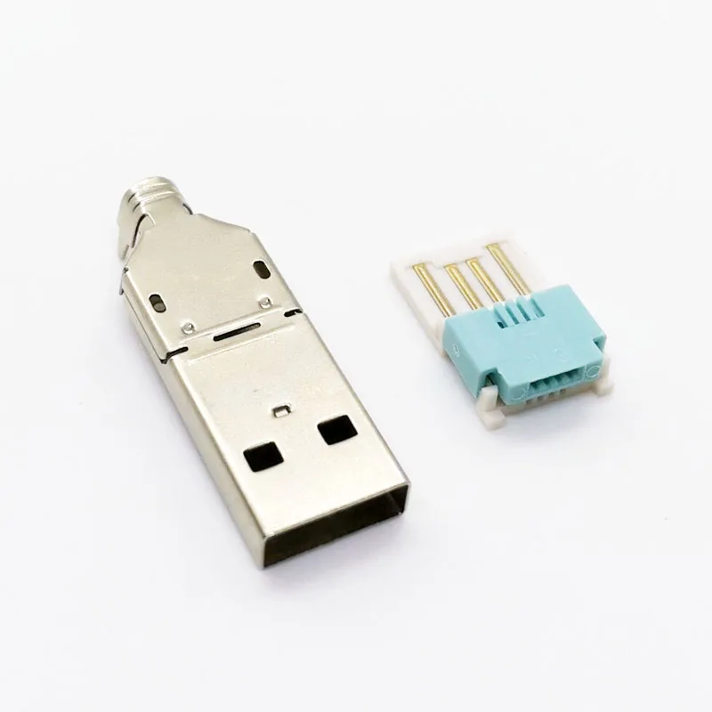 25set 2 in 1 USB A Male Plug with metal housing shell Solderless press wire type long type