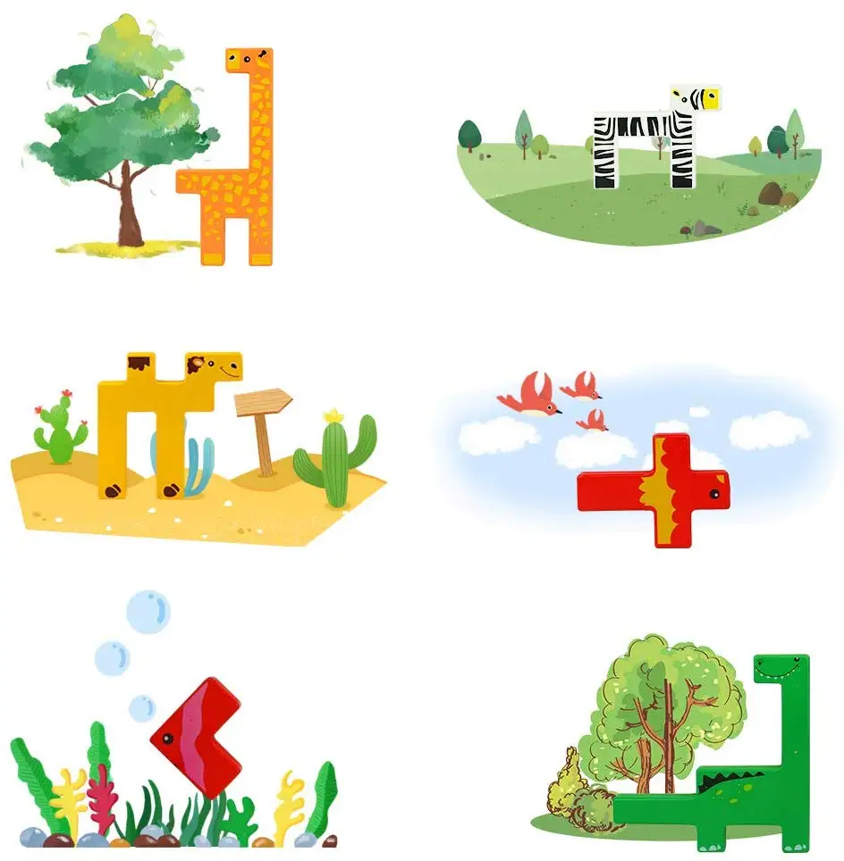 Wooden Tetris Puzzle Toys 3D Animal Set Kids  Educational Stack Shapes Brain Teasers Preschool Chunky Montessori Toy Game