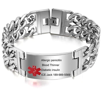 

Medical Alert ICE Text Name Bracelet Jewelry Free Engraved Infomation Quality Men Women Bangle